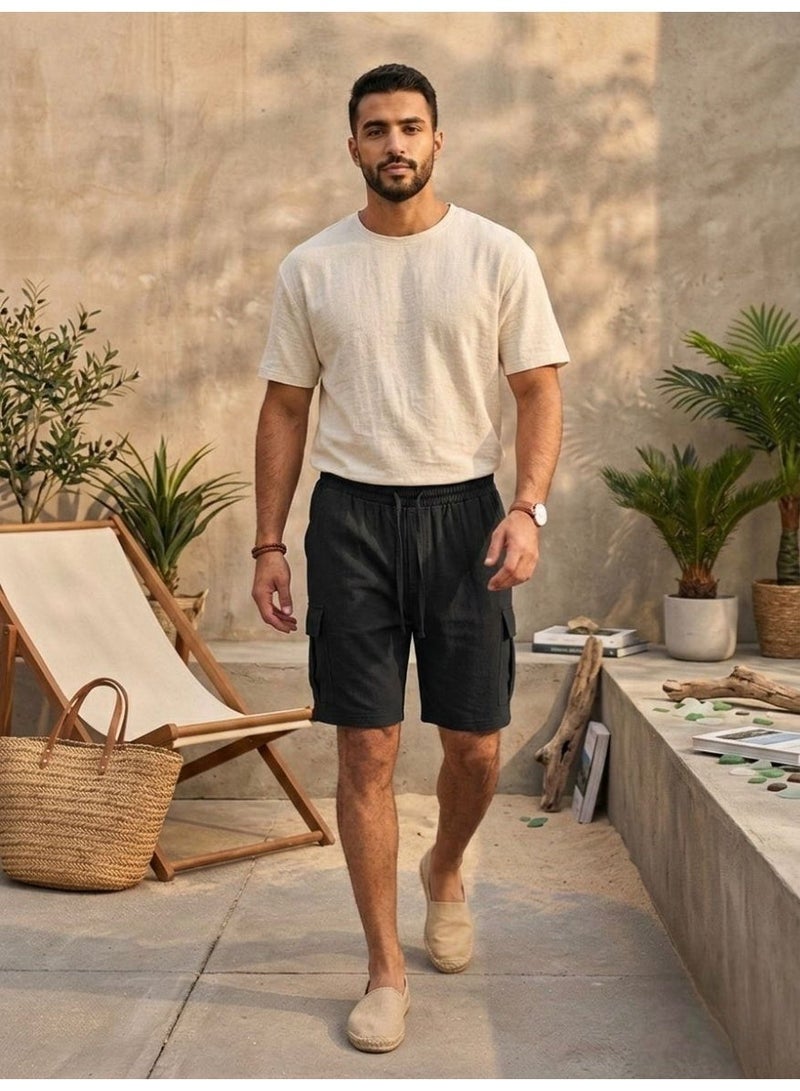 Hikes Men’s Premium Cotton Linen Shorts – Lightweight Breathable Summer Shorts with Elastic Waist & Relaxed Fit - Image 2