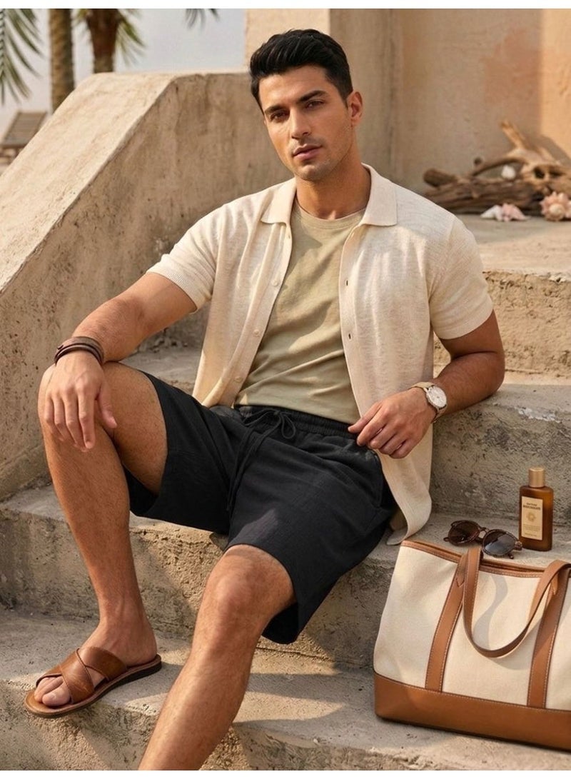 Hikes Men’s Premium Cotton Linen Shorts – Lightweight Breathable Summer Shorts with Elastic Waist & Relaxed Fit - Image 3