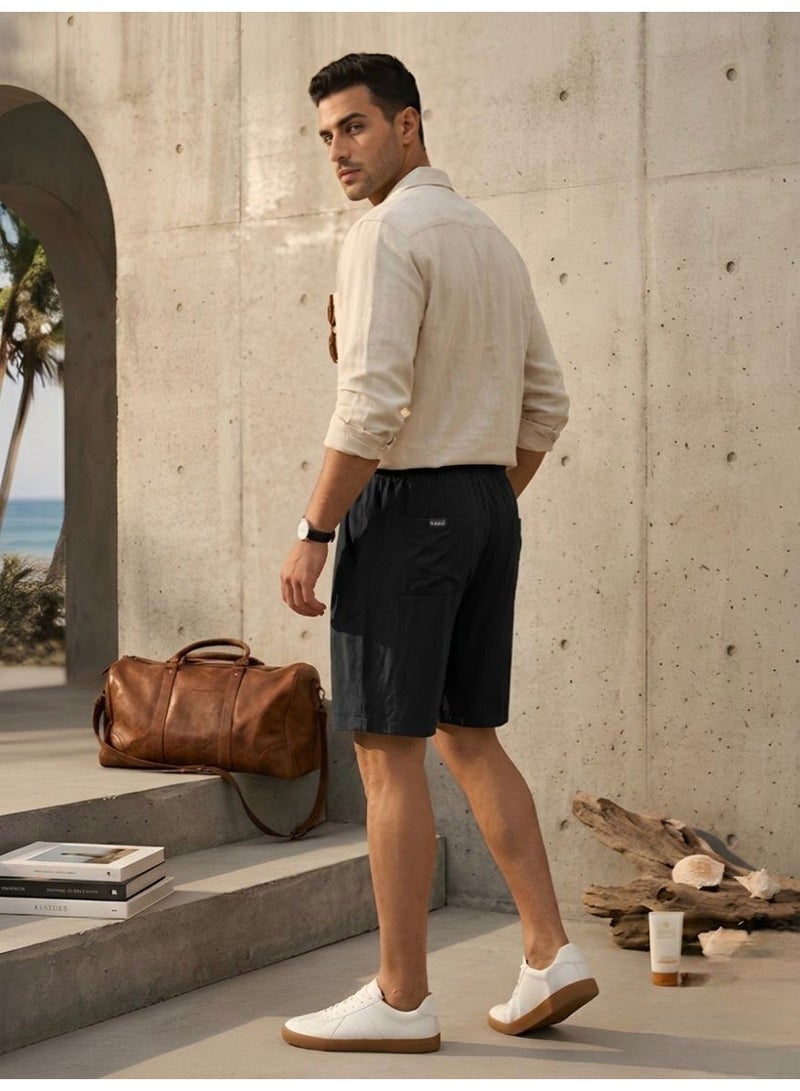 Hikes Men’s Premium Cotton Linen Shorts – Lightweight Breathable Summer Shorts with Elastic Waist & Relaxed Fit - Image 4