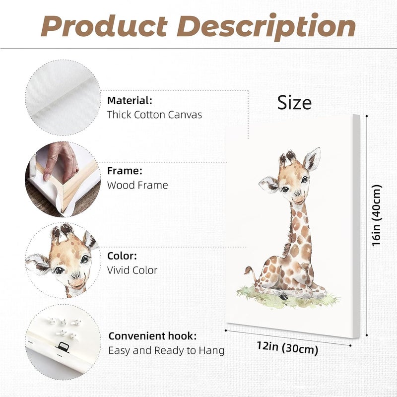 Baccone Safari Nursery Animal Canvas Wall Art Set - Image 2