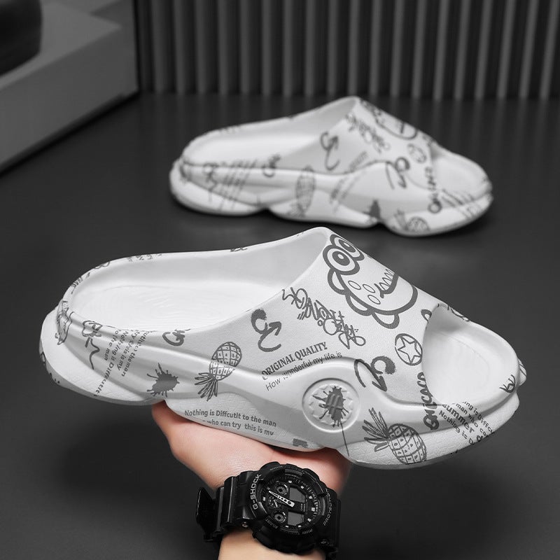 Mens Slippers 2025 Summer New Thick-Soled Outdoor Home Comfortable Non-Slip Bathing Sandals Slide Slippers for Men White - Image 1