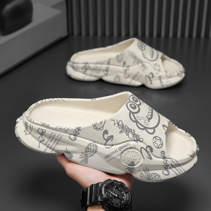 Mens Slippers 2025 Summer New Thick-Soled Outdoor Home Comfortable Non-Slip Bathing Sandals Slide Slippers for Men White - Image 2