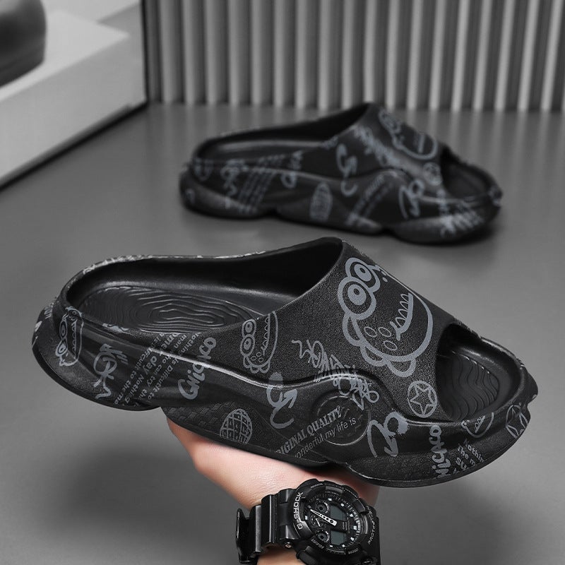 Mens Slippers 2025 Summer New Thick-Soled Outdoor Home Comfortable Non-Slip Bathing Sandals Slide Slippers for Men White - Image 5