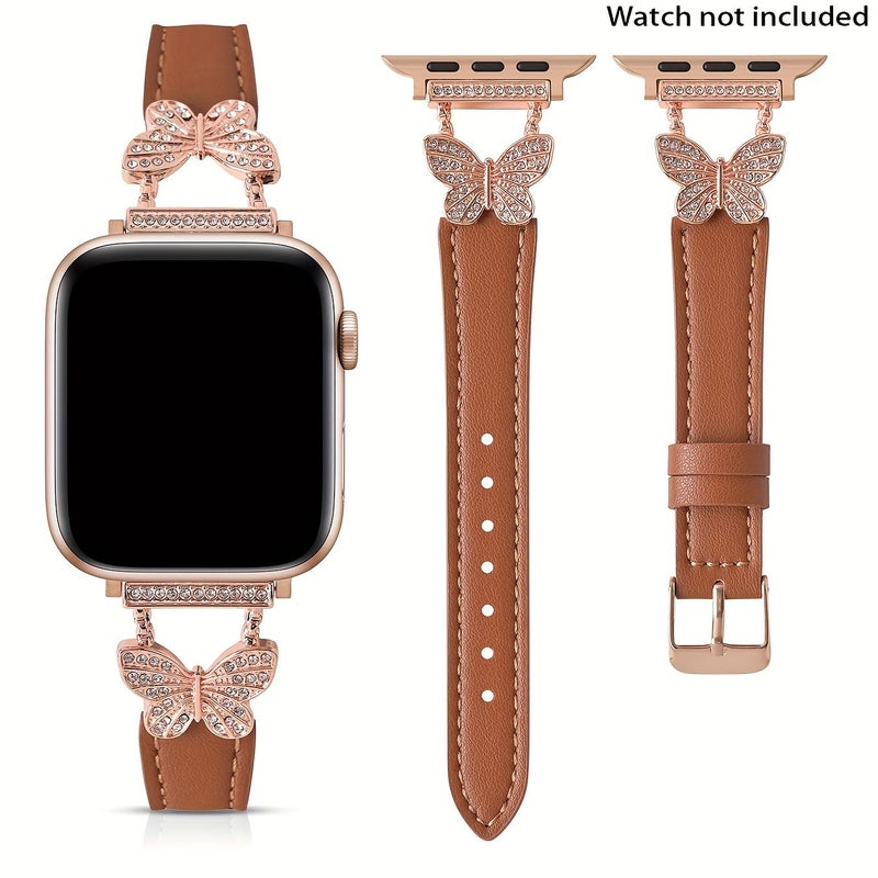 Rose Golden Butterfly Rhinestone Apple Watch Band For Women Ultra SE 10 9 8 7 6 5 4 3 - Image 1