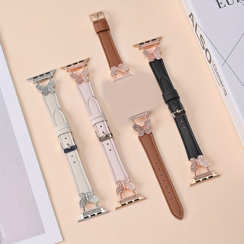 Rose Golden Butterfly Rhinestone Apple Watch Band For Women Ultra SE 10 9 8 7 6 5 4 3 - Image 3