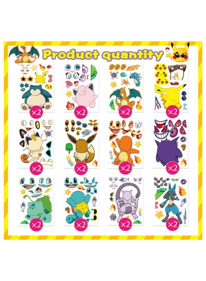 24-Piece Make a Face Stickers, Pokemon Theme Stickers Book Crafts for Kids, DIY Party Supplies Favors Make Your Own Stickers, for Birthday Gifts Reward（12 Styles, 24Pcs） - Image 2