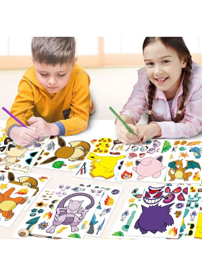 24-Piece Make a Face Stickers, Pokemon Theme Stickers Book Crafts for Kids, DIY Party Supplies Favors Make Your Own Stickers, for Birthday Gifts Reward（12 Styles, 24Pcs） - Image 4