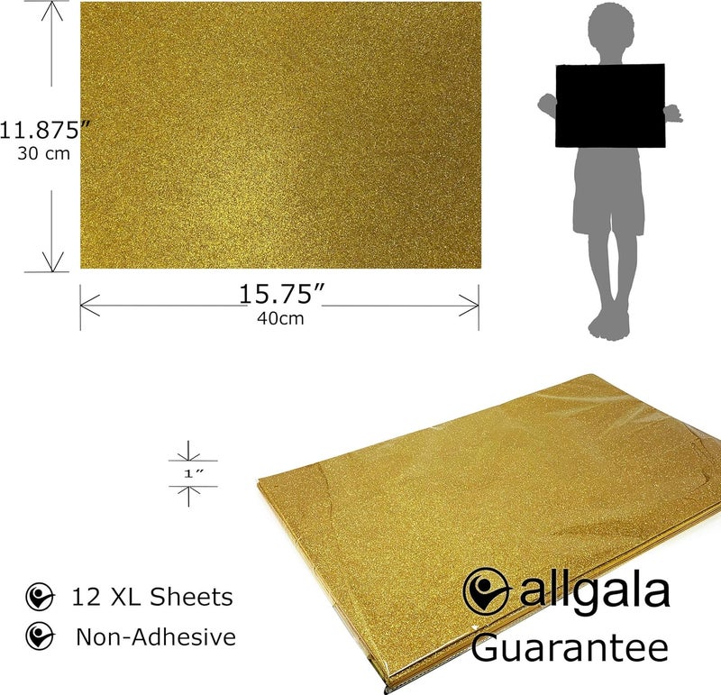 allgala أوراق فوم EVA لامعة بحجم X-Large عبوة 12 ورقة 12x16 بوصة (30x40 سم) - لون ذهبي - لمشاريع الفنون والحرف، الفصول الدراسية، مشاريع DIY، مستلزمات العودة إلى المدرسة، دروس الفن - Image 2