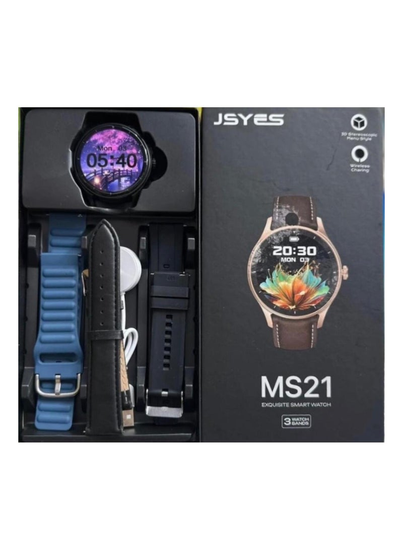 جيسي ساعة JSYES MS21 الذكية الرائعة - شحن لاسلكي، 3 أحزمة، شاشة دائرية - Image 3