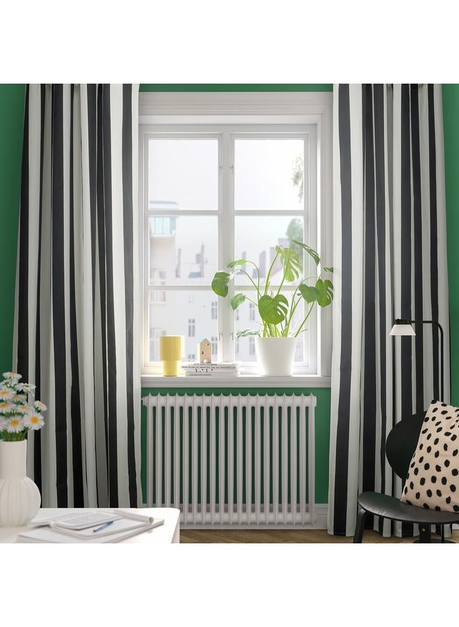 erorex Curtains, 1 pair, white/black stripe/with eyelets, 145x300 cm - Image 2