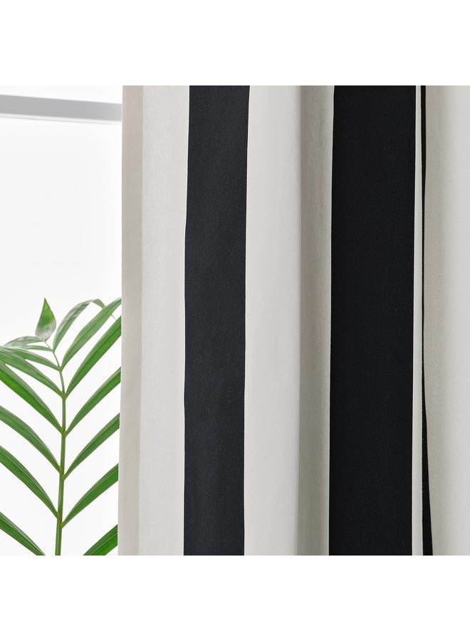 erorex Curtains, 1 pair, white/black stripe/with eyelets, 145x300 cm - Image 3