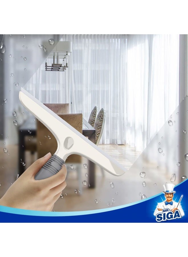 Mr Siga ممسحة سيليكون متعددة الاستخدامات للنوافذ والزجاج وباب الدش وزجاج السيارة، منظف نوافذ ثقيل، يشمل خطاف شفط، 10 بوصة، أبيض ورمادي، عبوة 2 - Image 5