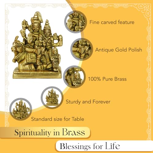 Ekhasa 100% Pure Brass Shiv Parivar Murti (8.5 cm) | Shiv Parvati Murti for Car Dashboard, Pooja Room, Home Decor & Office Desk | Shiva Parvati Idol | Mahadev Bholenath Pariwar Statue - Image 2