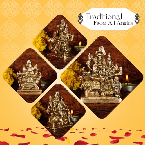 Ekhasa 100% Pure Brass Shiv Parivar Murti (8.5 cm) | Shiv Parvati Murti for Car Dashboard, Pooja Room, Home Decor & Office Desk | Shiva Parvati Idol | Mahadev Bholenath Pariwar Statue - Image 3