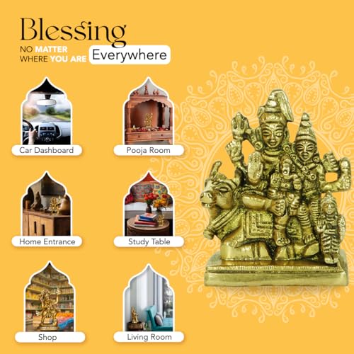 Ekhasa 100% Pure Brass Shiv Parivar Murti (8.5 cm) | Shiv Parvati Murti for Car Dashboard, Pooja Room, Home Decor & Office Desk | Shiva Parvati Idol | Mahadev Bholenath Pariwar Statue - Image 4