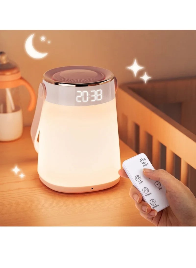 Night Light Dimmable Bedside Table Lamp with Alarm Clock Time and Temperature Display, Timing and Remote Control for Bedroom Sleep Aid Kids Room Baby Nursery or Mood Light - Image 1