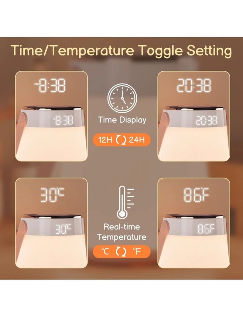Night Light Dimmable Bedside Table Lamp with Alarm Clock Time and Temperature Display, Timing and Remote Control for Bedroom Sleep Aid Kids Room Baby Nursery or Mood Light - Image 2