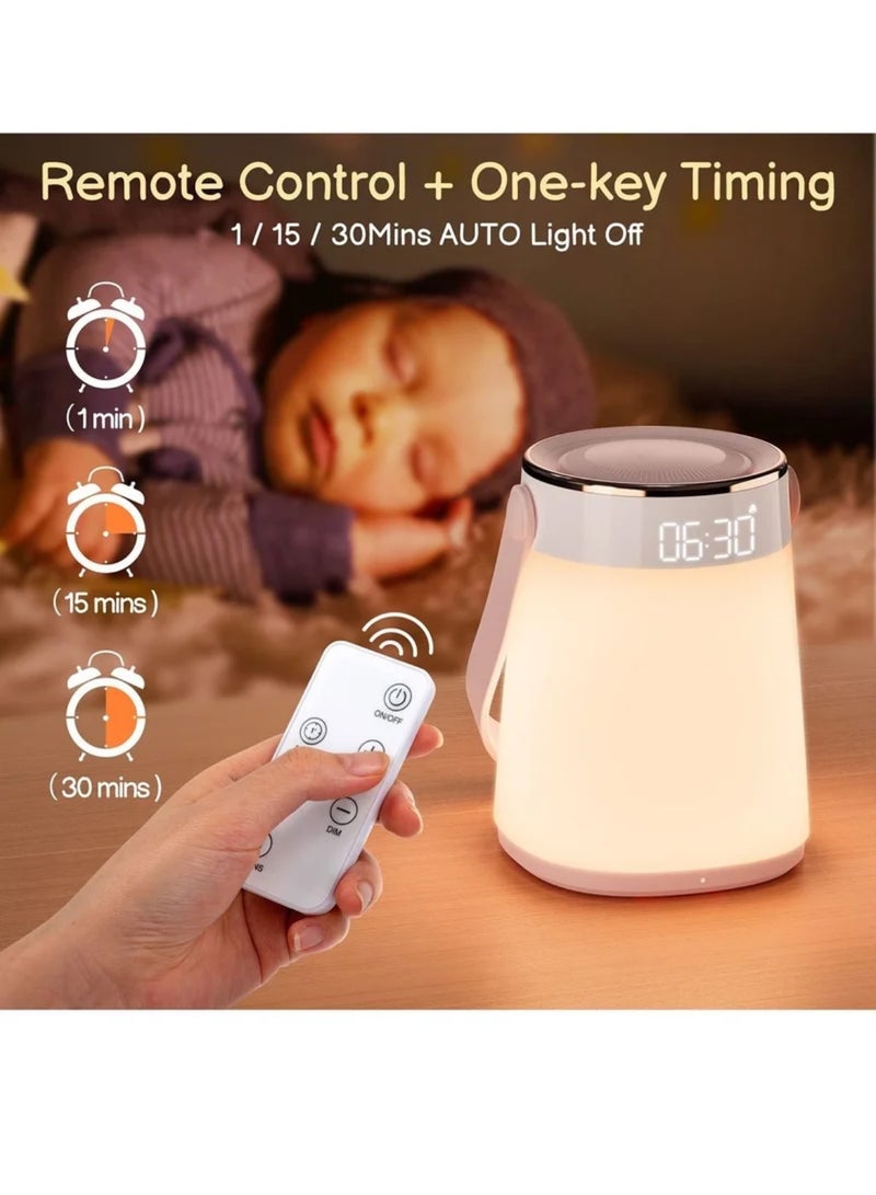 Night Light Dimmable Bedside Table Lamp with Alarm Clock Time and Temperature Display, Timing and Remote Control for Bedroom Sleep Aid Kids Room Baby Nursery or Mood Light - Image 5