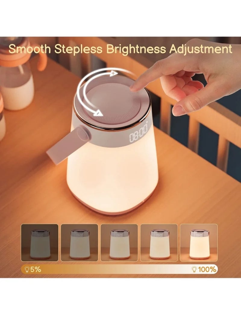 Night Light Dimmable Bedside Table Lamp with Alarm Clock Time and Temperature Display, Timing and Remote Control for Bedroom Sleep Aid Kids Room Baby Nursery or Mood Light - Image 4