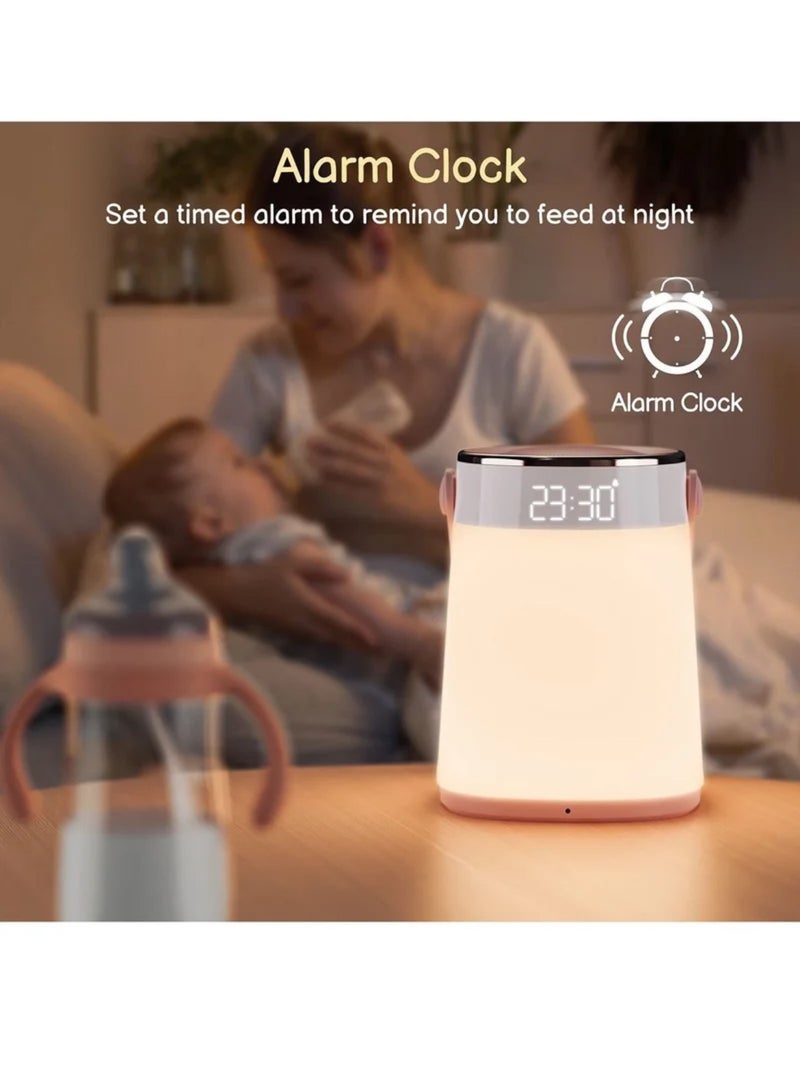 Night Light Dimmable Bedside Table Lamp with Alarm Clock Time and Temperature Display, Timing and Remote Control for Bedroom Sleep Aid Kids Room Baby Nursery or Mood Light - Image 3