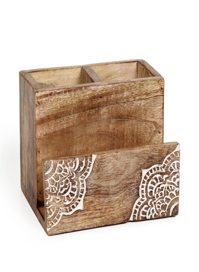 TrendBell Silverware Holder Caddy, 2 Compartments Wooden Utensil Holder Flatware with Napkin Holder, Wooden Cutlery Holder Organizer Containers for Party, Kitchen Countertop, Forks, Spoons, Knives, Napkins - Image 1