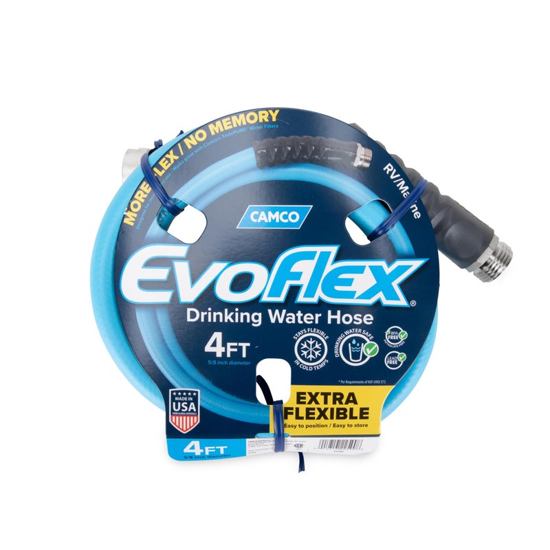 Camco EVOFlex 4Ft RV Drinking Water Hose  Features Extra Flexible Design wStainless Steel Strain Relief Ends  LeadFree BPAFree and PhthalateFree  58 ID 22590