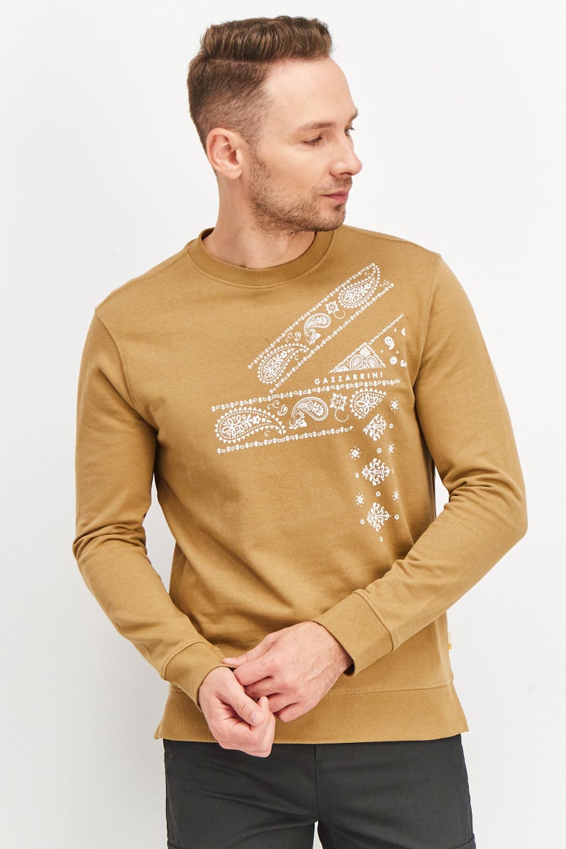 Gazzarrini Men Crew Neck Long Sleeve Graphic Print Sweatshirt, Brown - Image 1