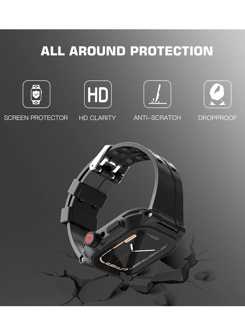 Zikra Waterproof Case for Apple Watch Series 7 45mm, 360 Full-Body Protective Case with Screen Protector, Shockproof Dustproof Waterproof Case for Apple Watch 45mm Series 7, Black - Image 3