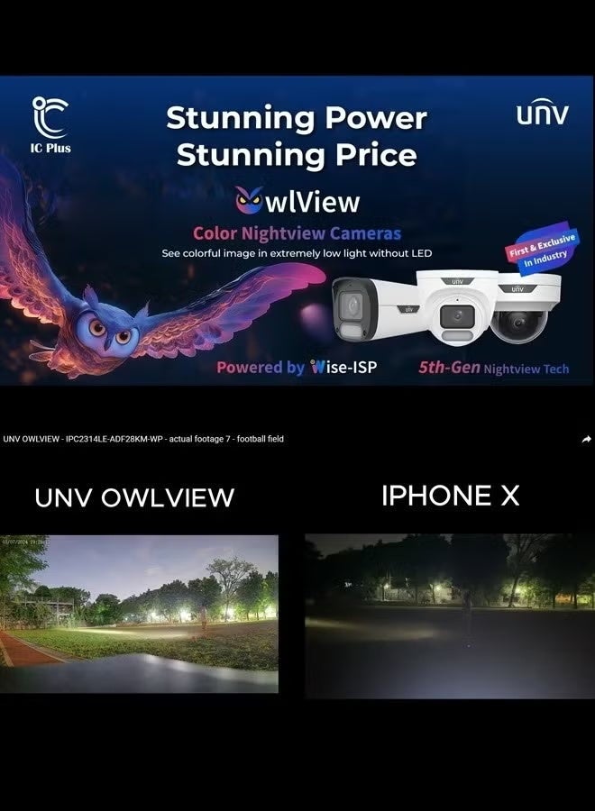 UNV كاميرا IP ثابتة من Uniview UNV Ultra H.265 بدقة 4MP مع ميزة الرؤية الليلية ColorHunter ومسجل صوتي وعدسة 2.8 مم - Image 2