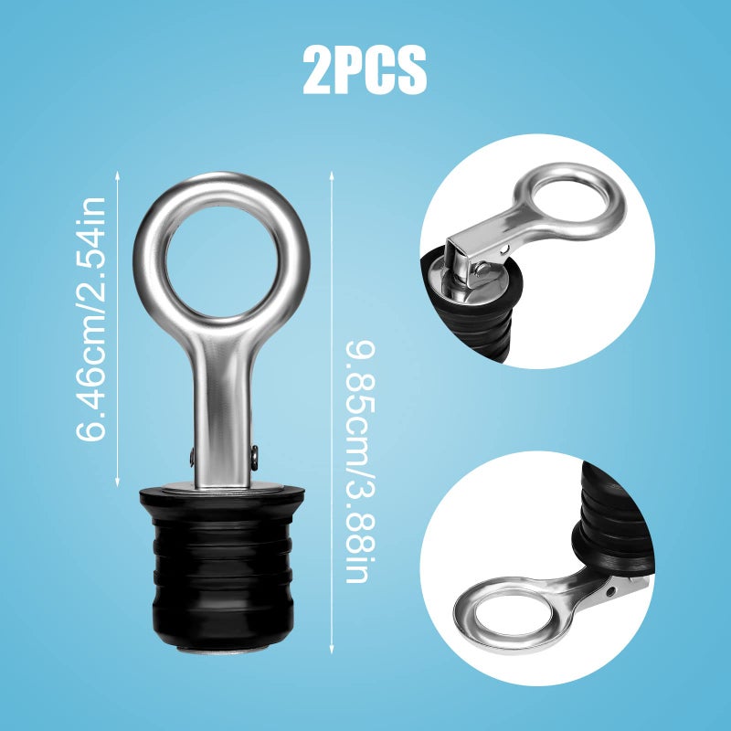 AIEX AIEX 2pcs Rubber Boat Plugs, Snap-Handle Rubber Expansion Boat Plug Boats Drain Plugs Kit with Stainless Steel Handles Snap Drain Plug for Sink Transom - Image 2