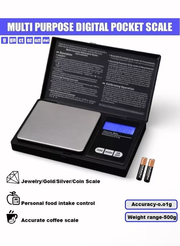 LCD Digital Scale Portable Mini Jewelry Gold Weight Scale Micro Gram Scale 0.1g-500g Electronic Weighing Coffee Scale Pocket Scale,Black - Image 1