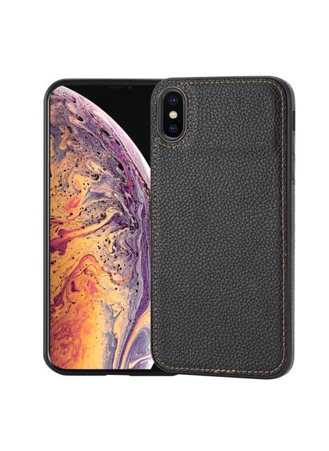 Case Cover For iPhone XS Max Litchi Pattern Stitched Side-mounted Phone Case Black