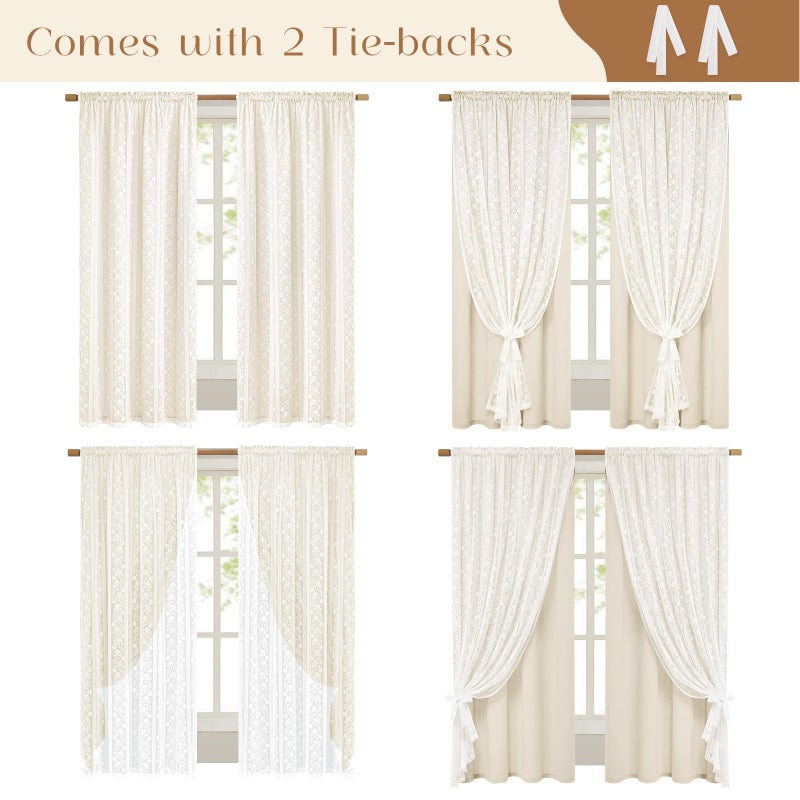 ASPMIZ Linen Curtains for Bedroom, Double Layered Boho Curtain for Living Room Farmhouse Curtain 84 Inch Length 2 Panels Set, Rustic Curtains & Drapes Rod Pocket with Tiebacks, 52 x 84 Inch, Beige - Image 3