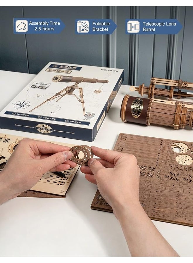 ROKR ROKR 3D Puzzles for Adults Wooden Telescope Building Model Kit with Tripod for Adults -3X Magnification Science Kit Gifts for Boy/Girls  - Image 1