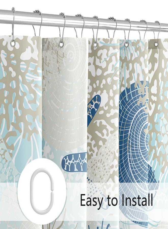 MAYZUS Beach Ocean Themed Shower Curtain, Cute Nautical Coastal Shower Curtain for Bathroom Decor, Summer Tropical Seashell Starfish Coral Fabric Shower Curtain Set with Hooks, Teal Blue, 72x72 - Image 5
