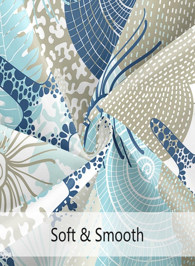 MAYZUS Beach Ocean Themed Shower Curtain, Cute Nautical Coastal Shower Curtain for Bathroom Decor, Summer Tropical Seashell Starfish Coral Fabric Shower Curtain Set with Hooks, Teal Blue, 72x72 - Image 4