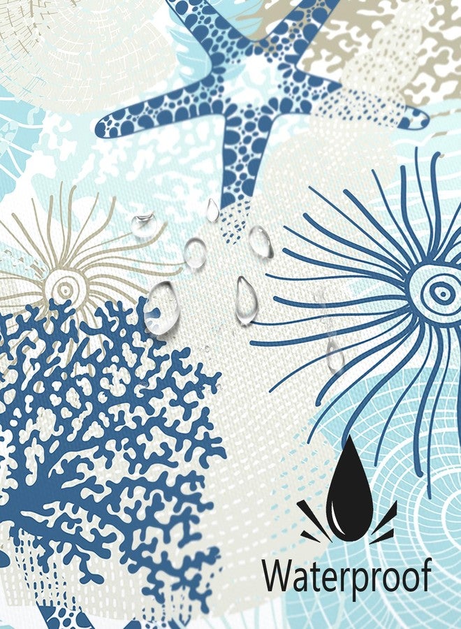 MAYZUS Beach Ocean Themed Shower Curtain, Cute Nautical Coastal Shower Curtain for Bathroom Decor, Summer Tropical Seashell Starfish Coral Fabric Shower Curtain Set with Hooks, Teal Blue, 72x72 - Image 3