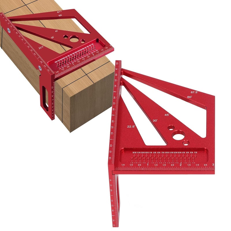 Red Aluminum Alloy Multi Angle Woodworking Ruler CNC Machined Layout Square 22 5 to 90 Degree Scales - Image 5