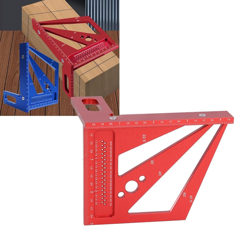 Red Aluminum Alloy Multi Angle Woodworking Ruler CNC Machined Layout Square 22 5 to 90 Degree Scales - Image 4