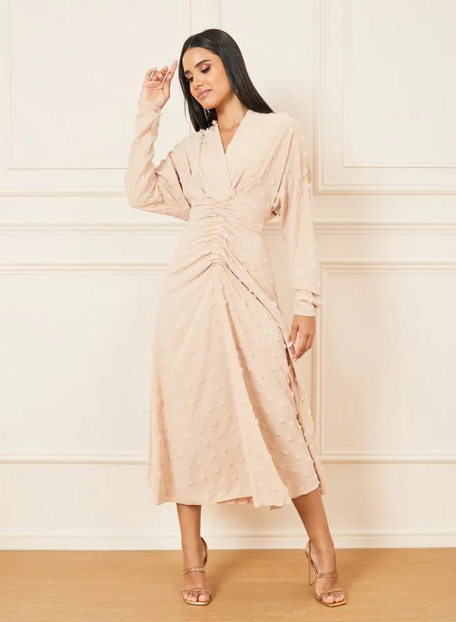 Styli Swiss Dobby Ruched Detail Midi Dress