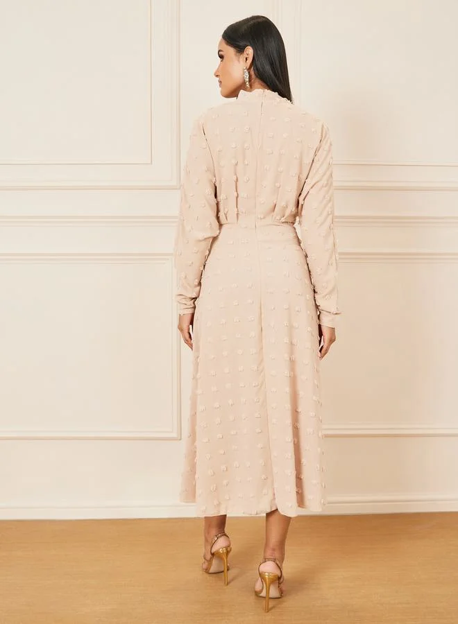 Styli Swiss Dobby Ruched Detail Midi Dress