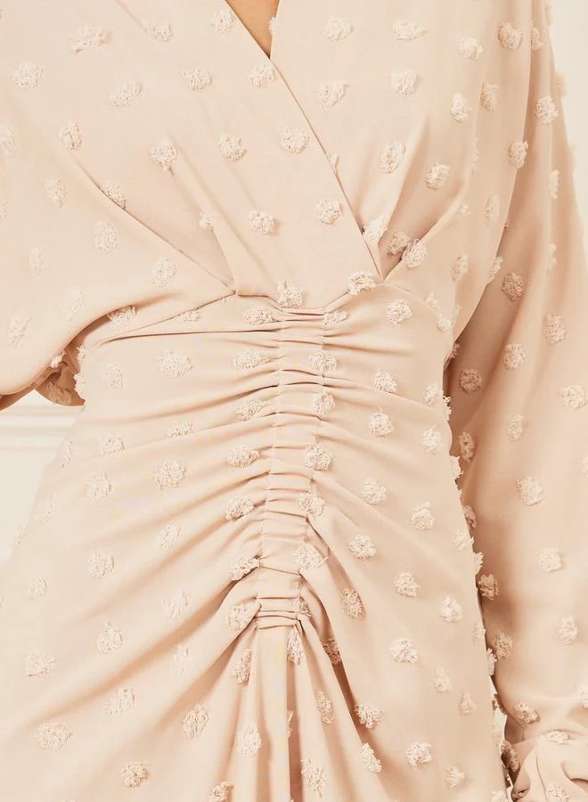 Styli Swiss Dobby Ruched Detail Midi Dress