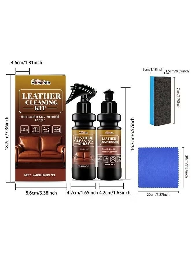 Homonth Leather Cleaner & Conditioner Care Kit,Leather Cleaning Care Set with Sponge Towel - 120ML Leather Cleaner and 120ML Leather Conditioner - Nourishing Care Shine Renovation Antifouling -Leather Furniture Cleaner for Leather Sofas Car Seats, All Leather Items - Furniture & Chair Restoration Kit - Image 4