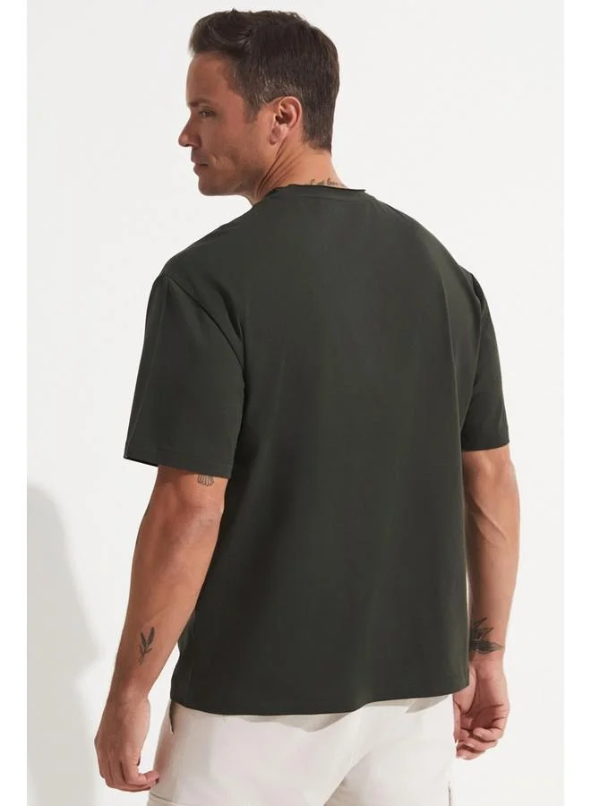 JUNE June Men Oversize Crew Neck Short Sleeve T-Shirt Khaki