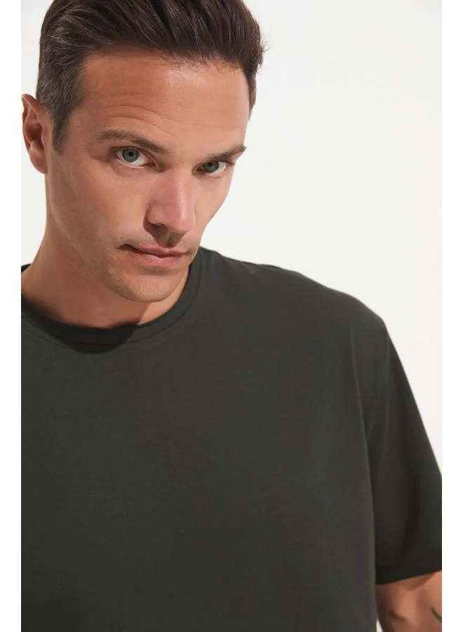 JUNE June Men Oversize Crew Neck Short Sleeve T-Shirt Khaki