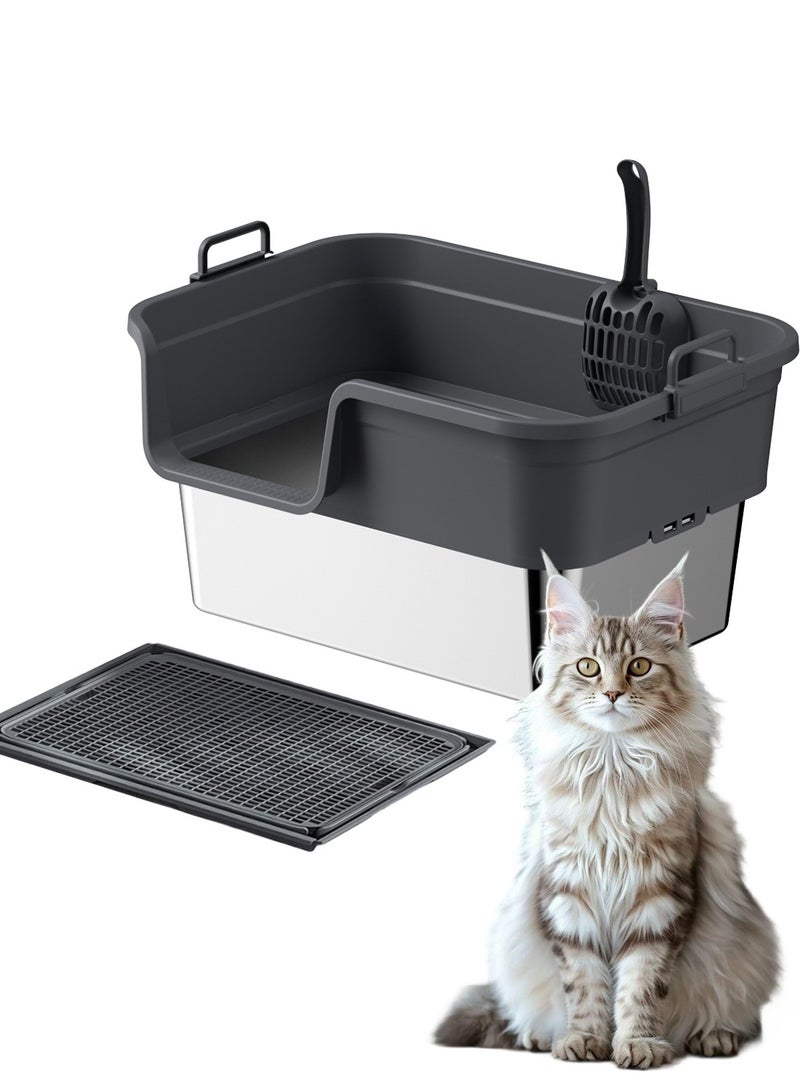 كيدل صندوق قمامة القطط المصنوع من الفولاذ المقاوم للصدأ مع صينية معدنية للفضلات ذات جوانب عالية مقاومة للتسرب والرذاذ - Image 1