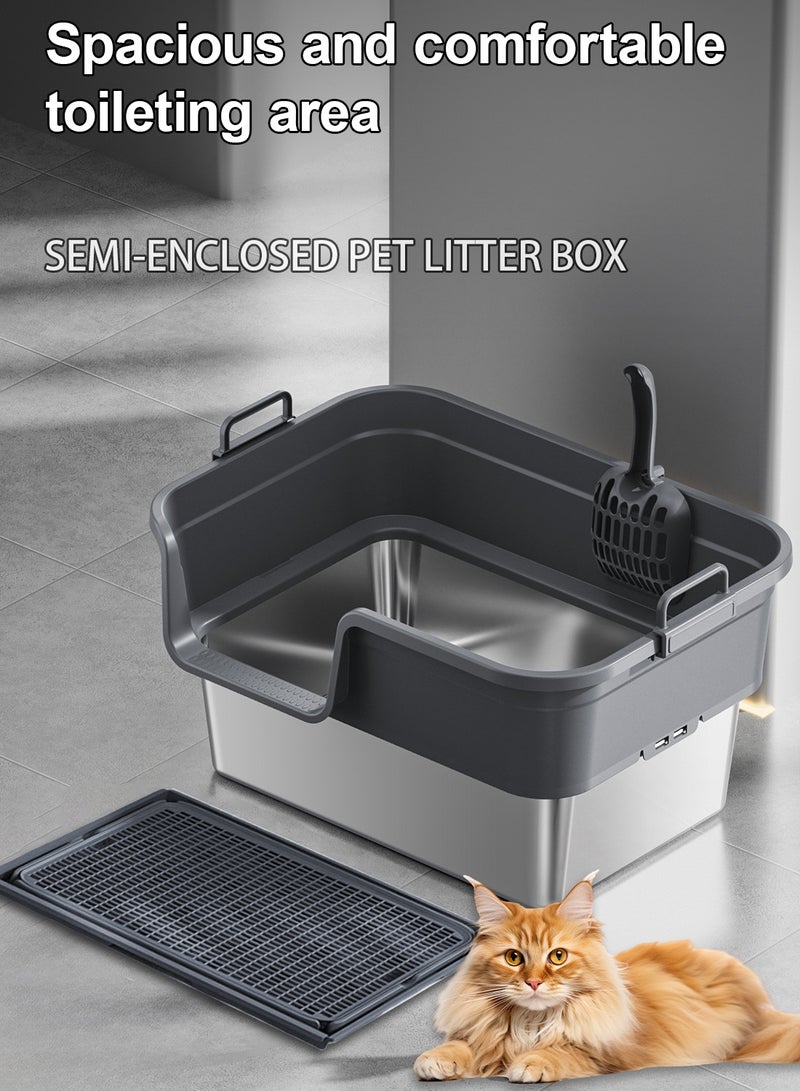 كيدل صندوق قمامة القطط المصنوع من الفولاذ المقاوم للصدأ مع صينية معدنية للفضلات ذات جوانب عالية مقاومة للتسرب والرذاذ - Image 3