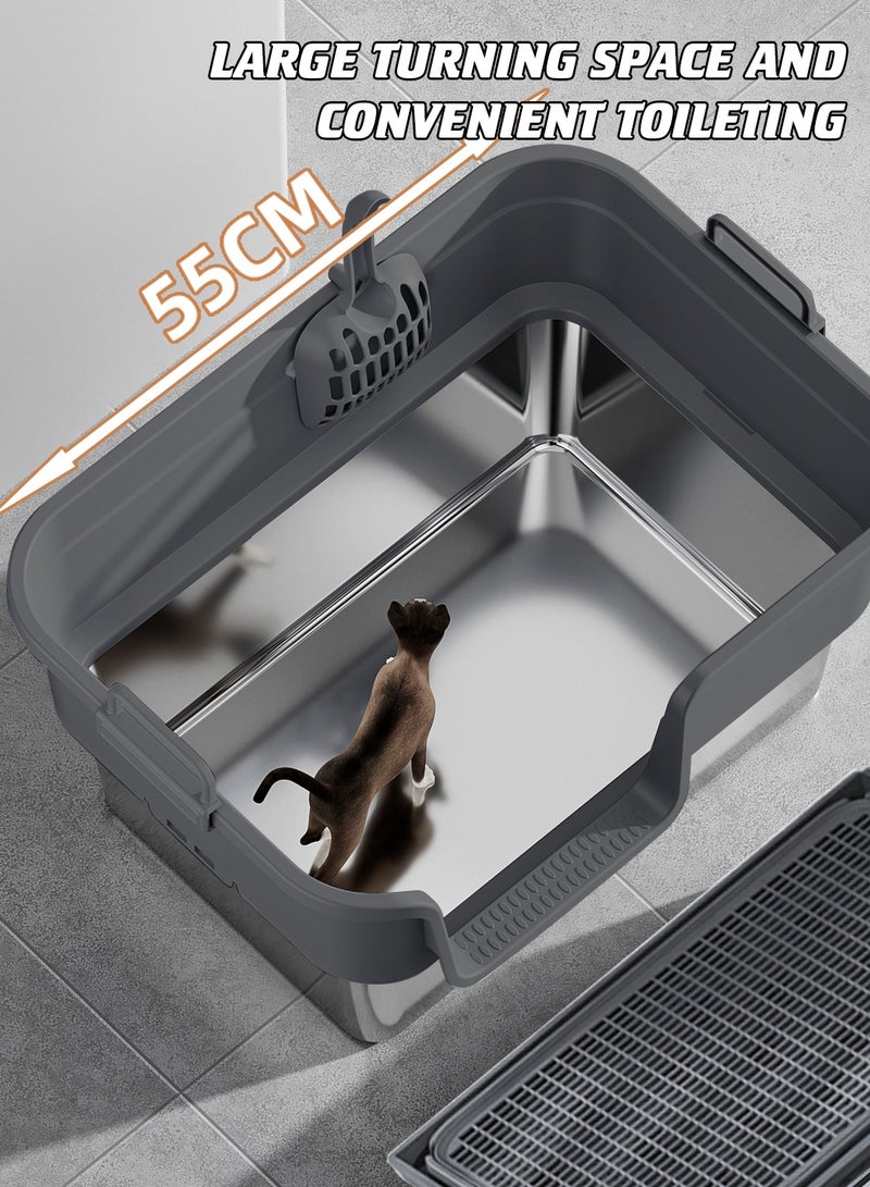 كيدل صندوق قمامة القطط المصنوع من الفولاذ المقاوم للصدأ مع صينية معدنية للفضلات ذات جوانب عالية مقاومة للتسرب والرذاذ - Image 5