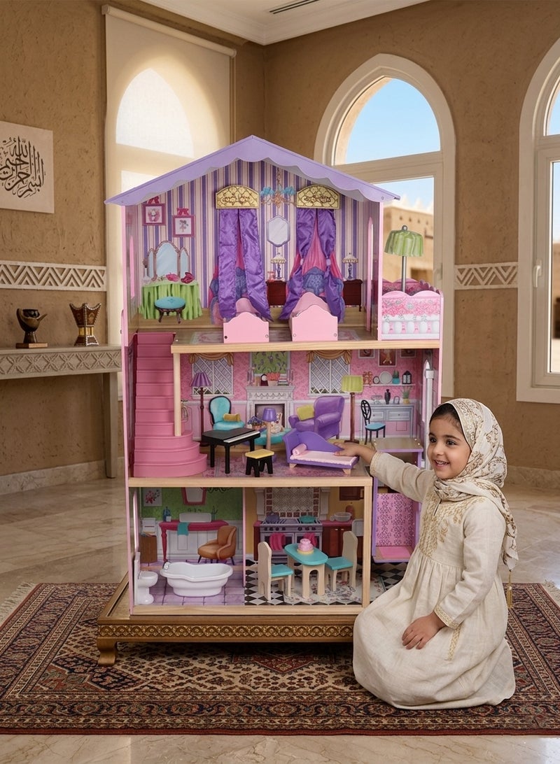 JSAITOYS Wooden Houses Pretend Toy Dollhouse Kids Doll Room Furniture - Image 1