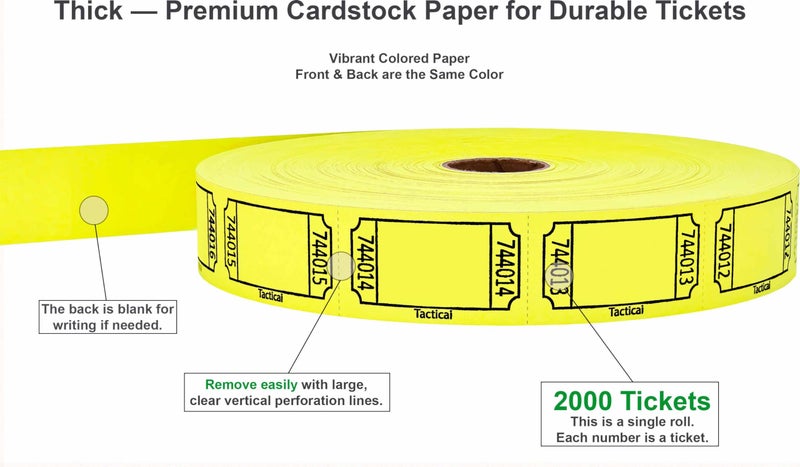 Tacticai 2000 Raffle Tickets, Blank, Yellow (1 of 8 Colors), Single Roll, Ticket for Events, Entry, Class Reward, Fundraiser & Prizes - Image 2